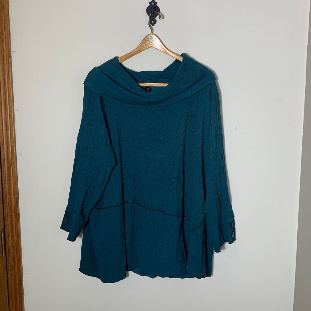 Womens Plus Size Ali Miles Cowl Neck Tunic Blouse Blue Size 2X EUC!